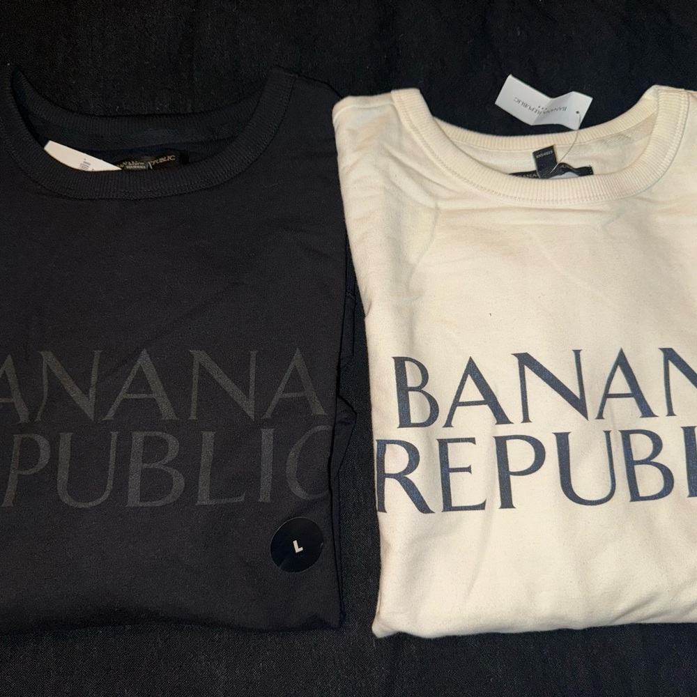 NWT Lot of 2 Banana Republic Black and Cream Logo Sweatshirts